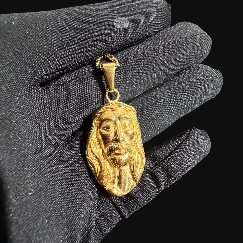 Gold Jesus Charm Pendant Necklace, Stainless Steel Necklace for Men, Religious Christian Pendant, 14K Gold Waterproof Necklace, Gift for Him (Copy)