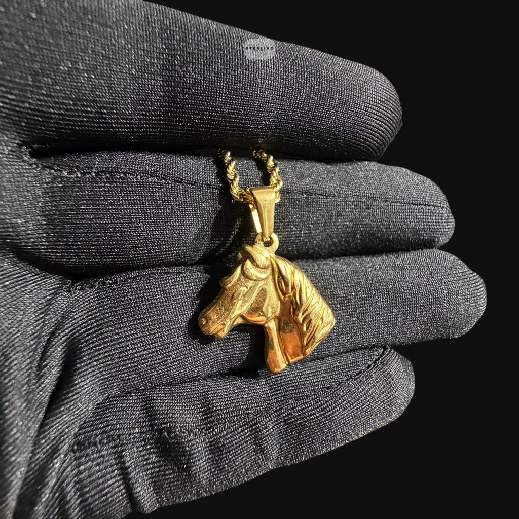 Gold Horse Pendant Necklace, Stainless Steel Necklace for Men, Horse Head Charm, 14K Gold Waterproof Necklace, Gift for Him, Equestrian Jewelry