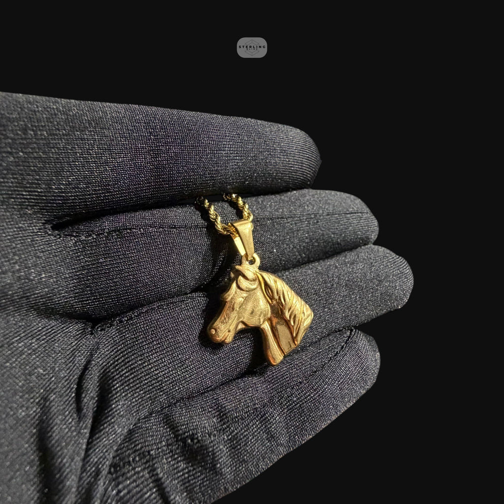 Gold Horse Pendant Necklace, Stainless Steel Necklace for Men, Horse Head Charm, 14K Gold Waterproof Necklace, Gift for Him, Equestrian Jewelry