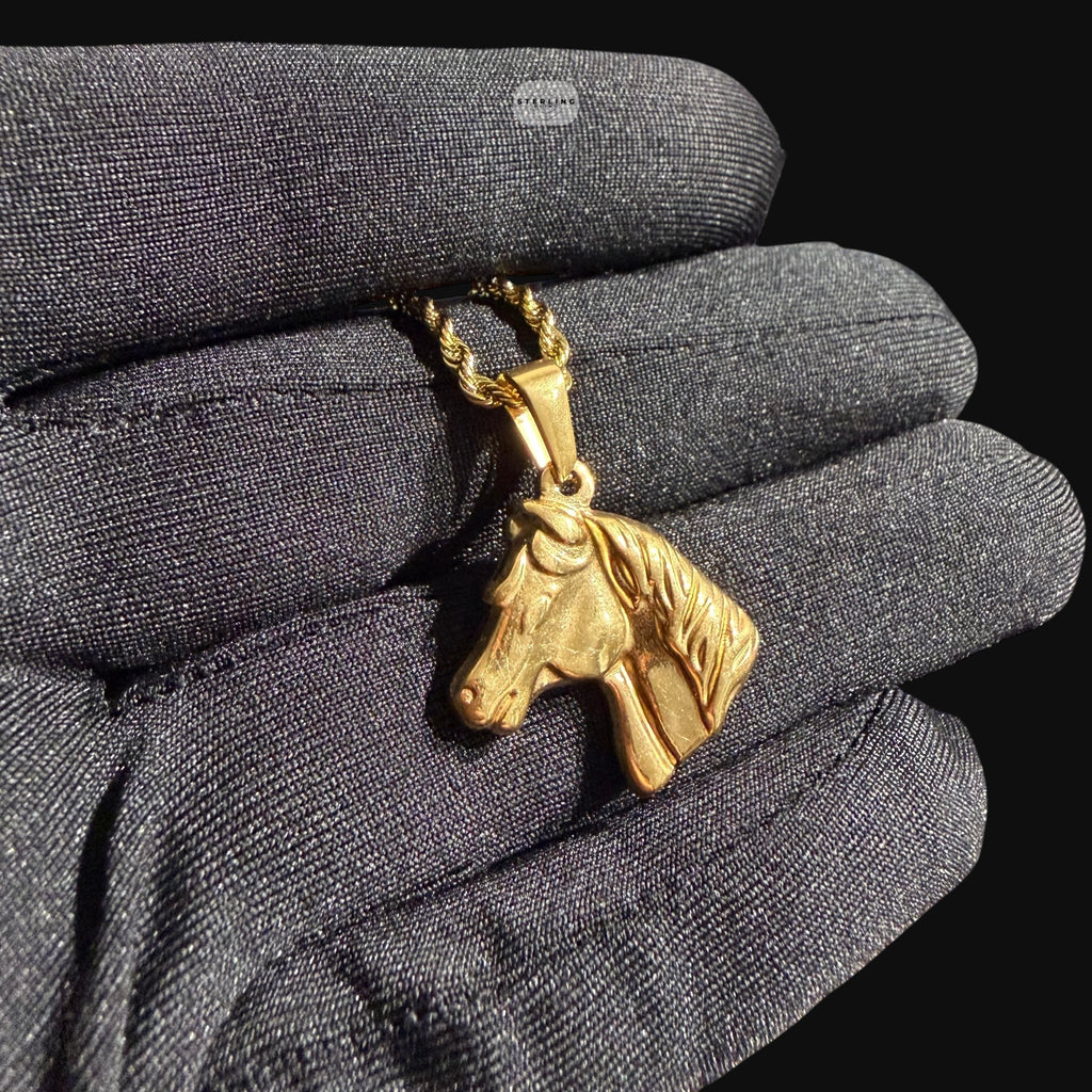 Gold Horse Pendant Necklace, Stainless Steel Necklace for Men, Horse Head Charm, 14K Gold Waterproof Necklace, Gift for Him, Equestrian Jewelry