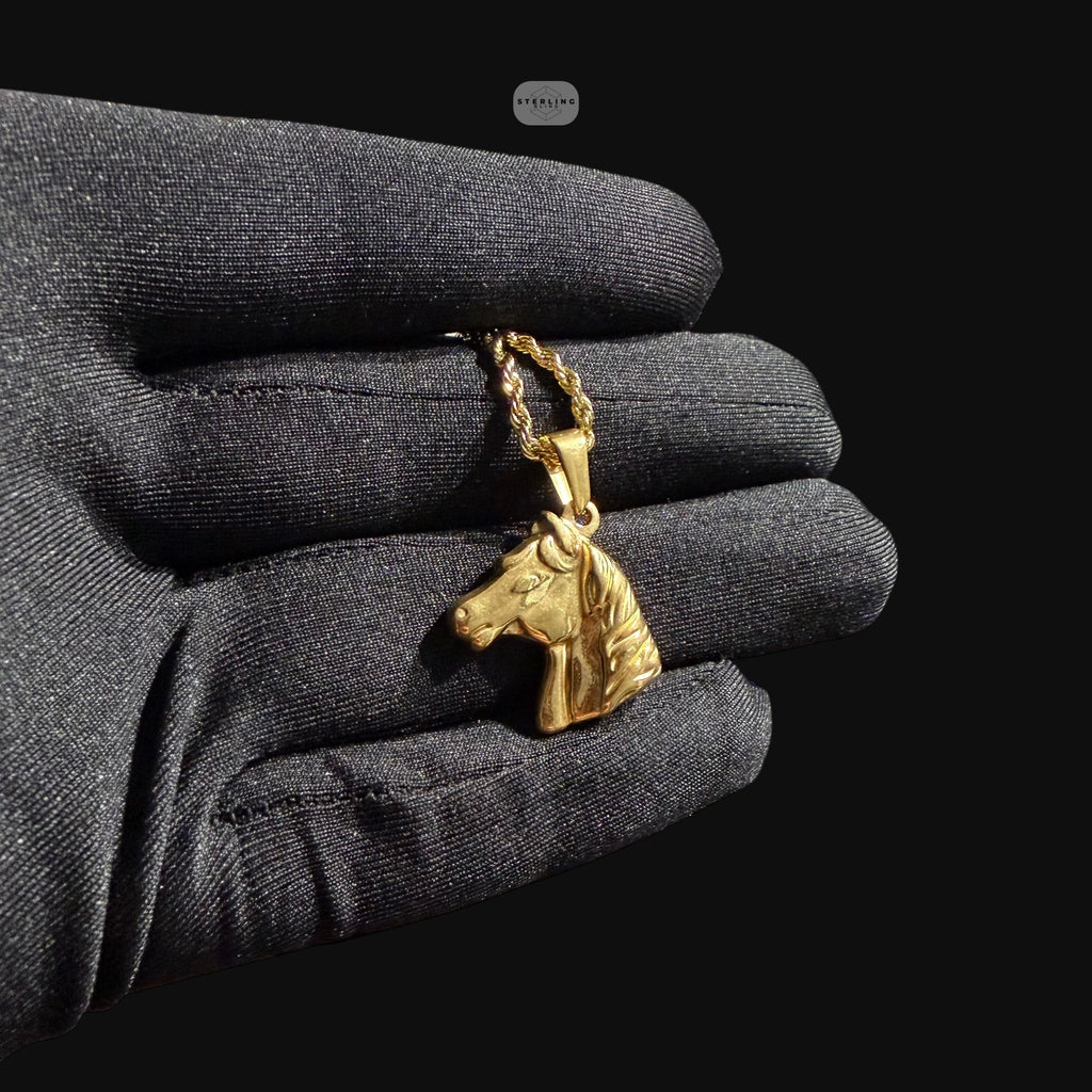 Gold Horse Pendant Necklace, Stainless Steel Necklace for Men, Horse Head Charm, 14K Gold Waterproof Necklace, Gift for Him, Equestrian Jewelry