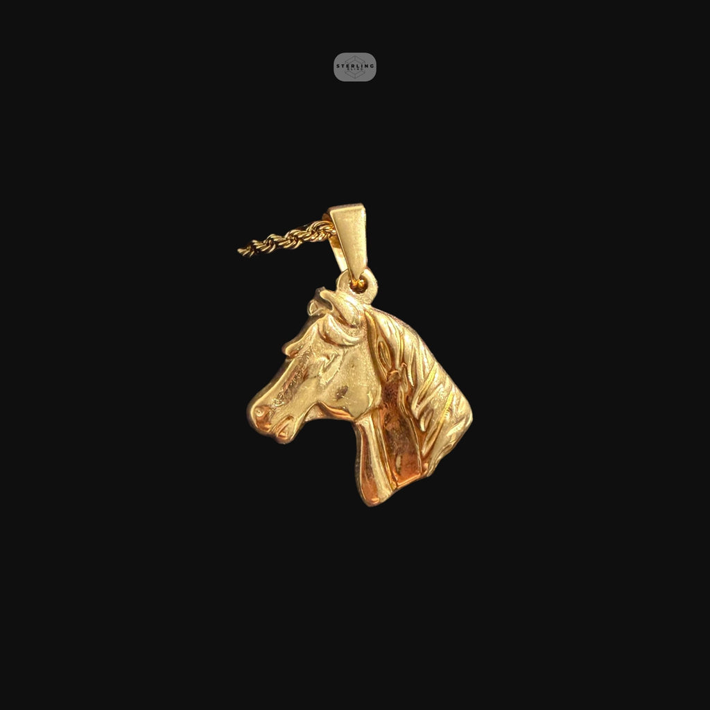 Gold Horse Pendant Necklace, Stainless Steel Necklace for Men, Horse Head Charm, 14K Gold Waterproof Necklace, Gift for Him, Equestrian Jewelry