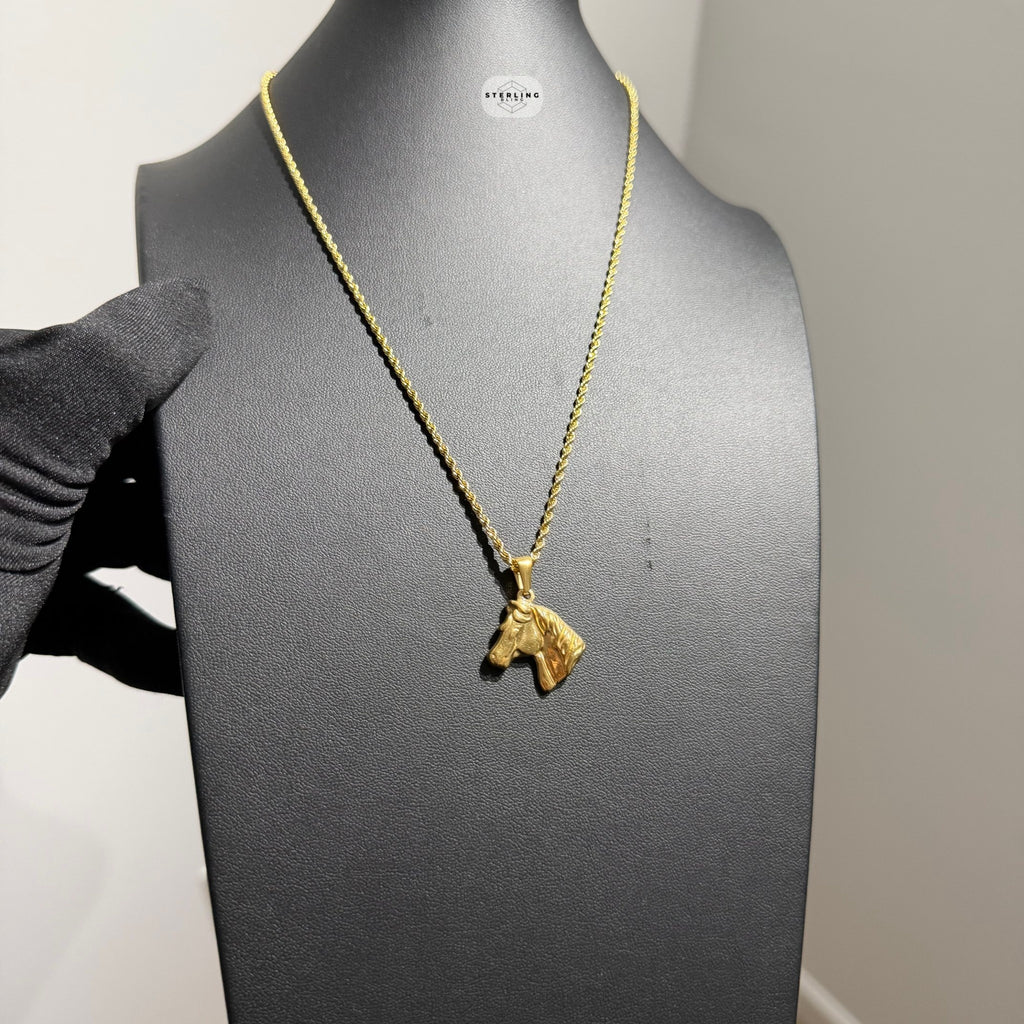 Gold Horse Pendant Necklace, Stainless Steel Necklace for Men, Horse Head Charm, 14K Gold Waterproof Necklace, Gift for Him, Equestrian Jewelry
