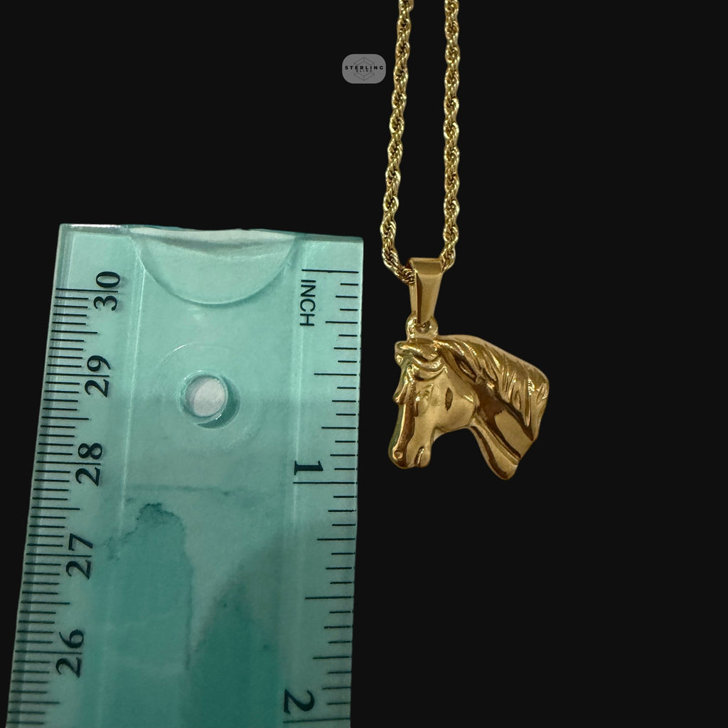 Gold Horse Pendant Necklace, Stainless Steel Necklace for Men, Horse Head Charm, 14K Gold Waterproof Necklace, Gift for Him, Equestrian Jewelry