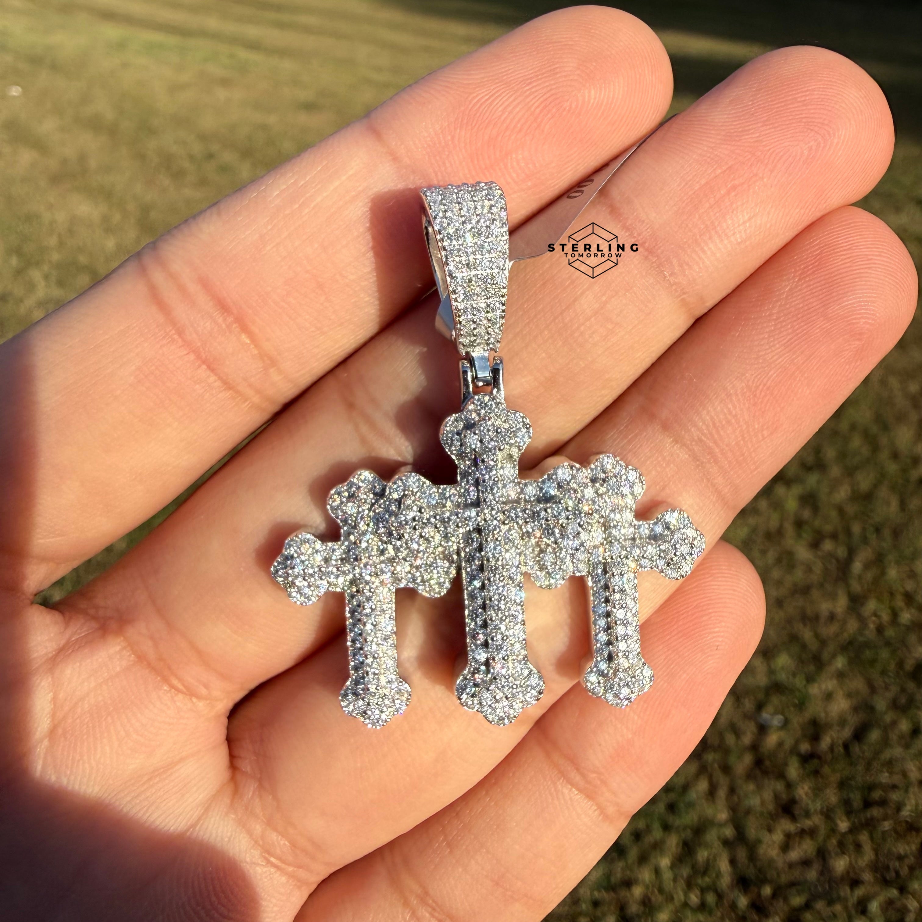 Moissanite Triple CROSS Iced Pendant