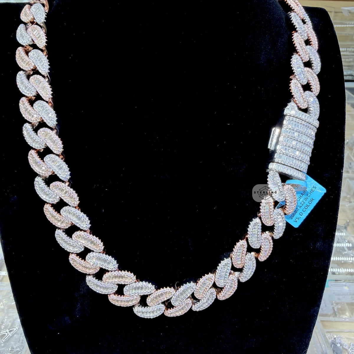 Moissanite 20mm Rose Baguette Cuban Chain