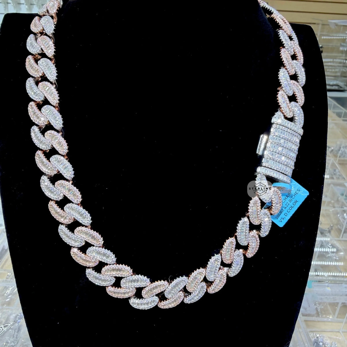 Moissanite 20mm Rose Baguette Cuban Chain