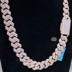 Moissanite 20mm Rose Gold over Silver 3D Cuban Chain