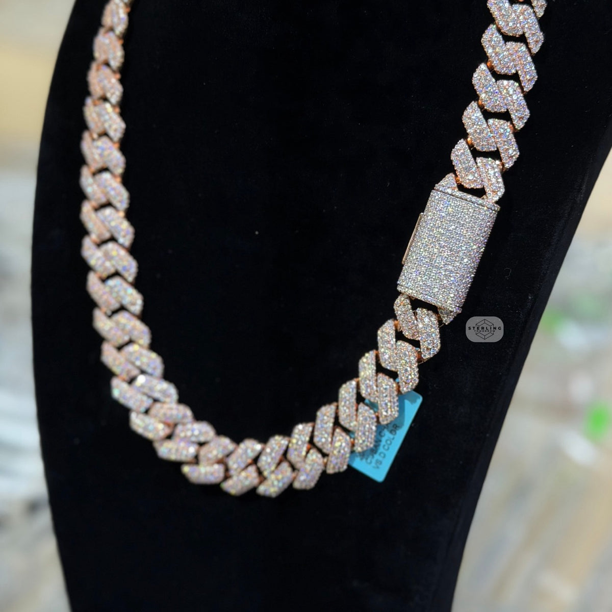 Moissanite 20mm Rose Gold over Silver 3D Cuban Chain