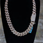 Moissanite 20mm Rose Gold over Silver 3D Cuban Chain