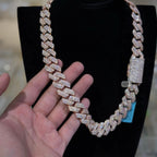 Moissanite 20mm Rose Gold over Silver 3D Cuban Chain