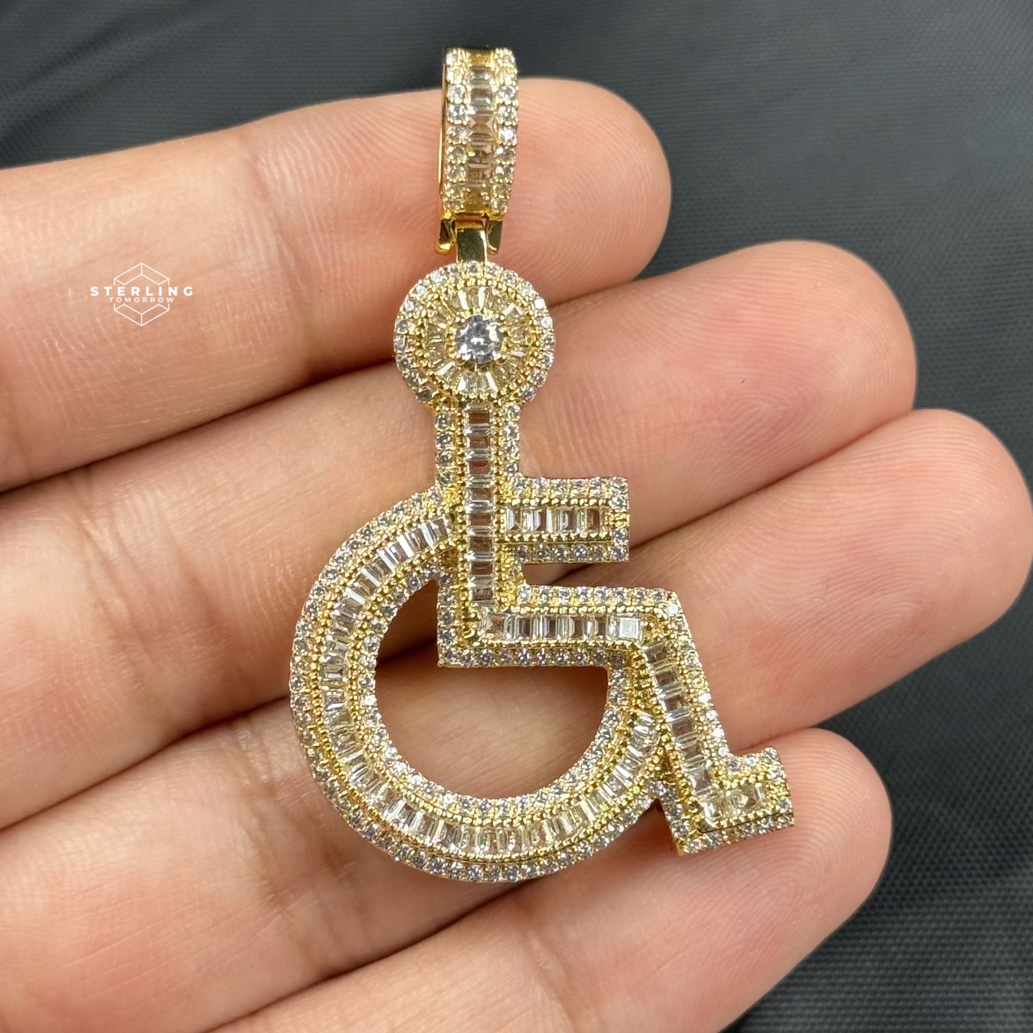 Wheelchair Symbol Iced Out Pendant - Gold Tone
