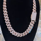 Moissanite 20mm Rose Gold over Silver 3D Cuban Chain