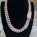 Moissanite 20mm Rose Gold over Silver 3D Cuban Chain