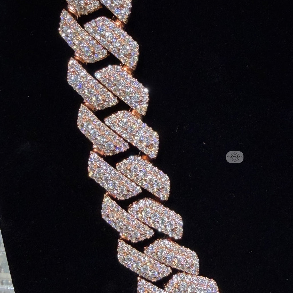 Moissanite 20mm Rose Gold over Silver 3D Cuban Chain