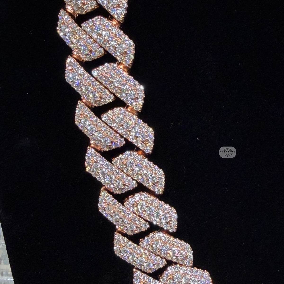 Moissanite 20mm Rose Gold over Silver 3D Cuban Chain