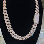 Moissanite 20mm Rose Gold over Silver 3D Cuban Chain