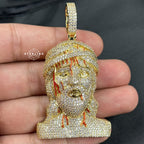 Iced Out Jesus Head Pendant | 14K Gold Plated Hip Hop Religious Necklace w/ Free Rope Chain