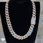 Moissanite 20mm Rose Gold over Silver 3D Cuban Chain