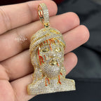 Iced Out Jesus Head Pendant | 14K Gold Plated Hip Hop Religious Necklace w/ Free Rope Chain