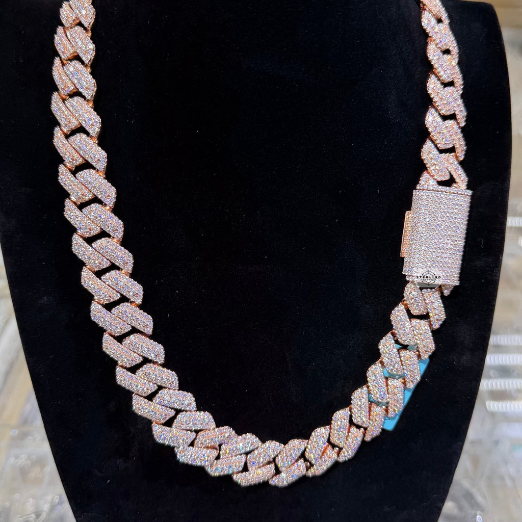 Moissanite 20mm Rose Gold over Silver 3D Cuban Chain