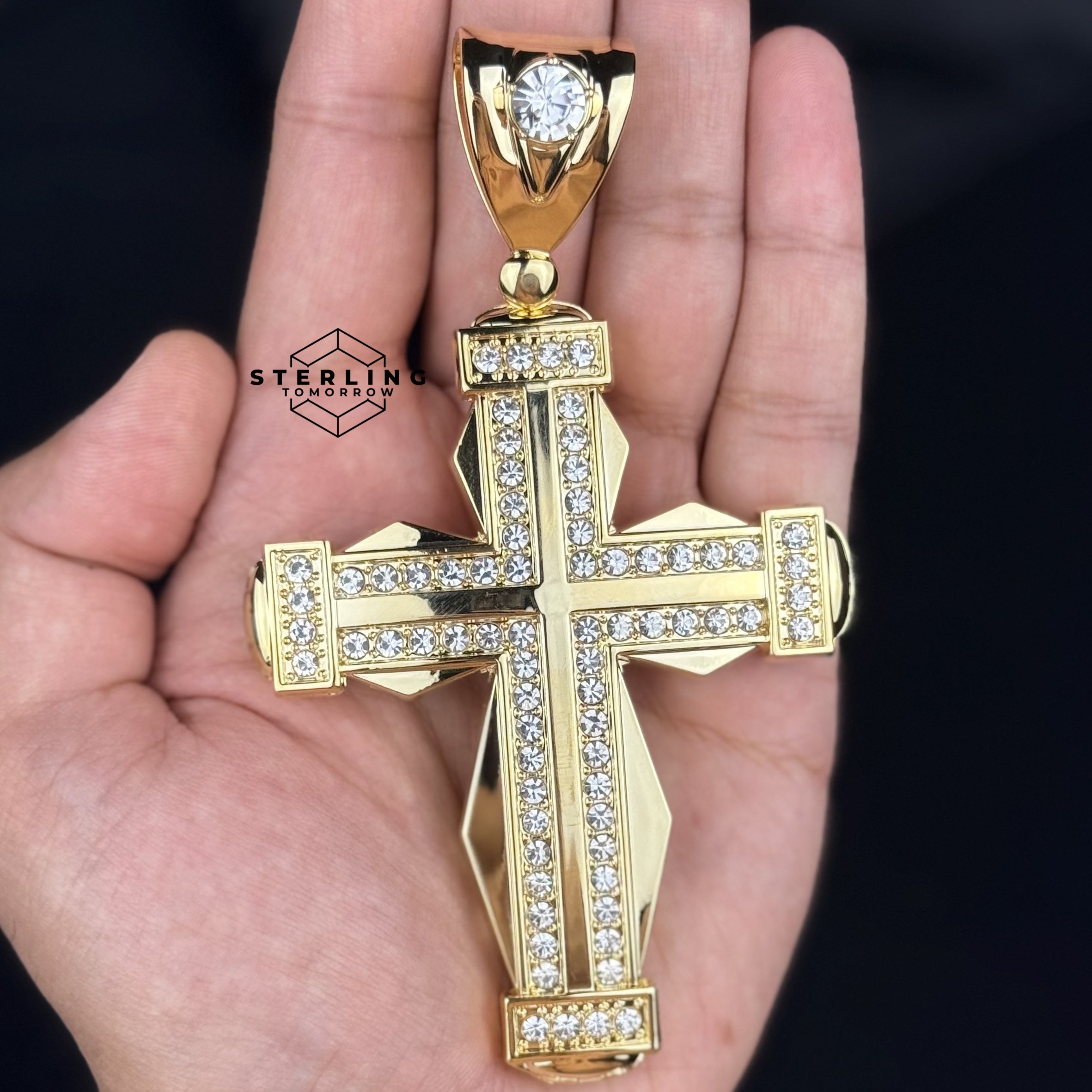 Extra Large Gold Tone Hexagon Cross Pendant