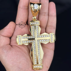 Extra Large Gold Tone Hexagon Cross Pendant