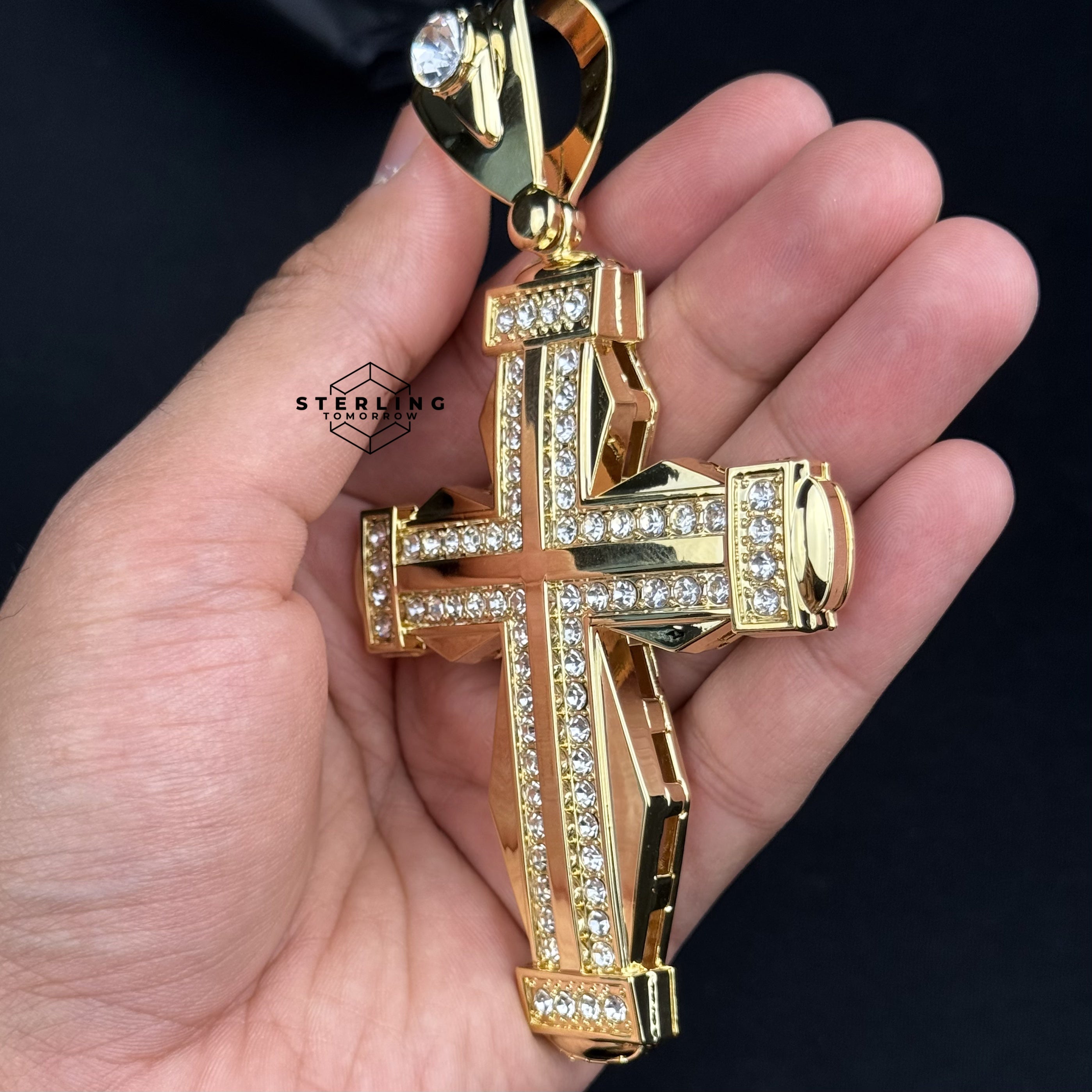 Extra Large Gold Tone Hexagon Cross Pendant