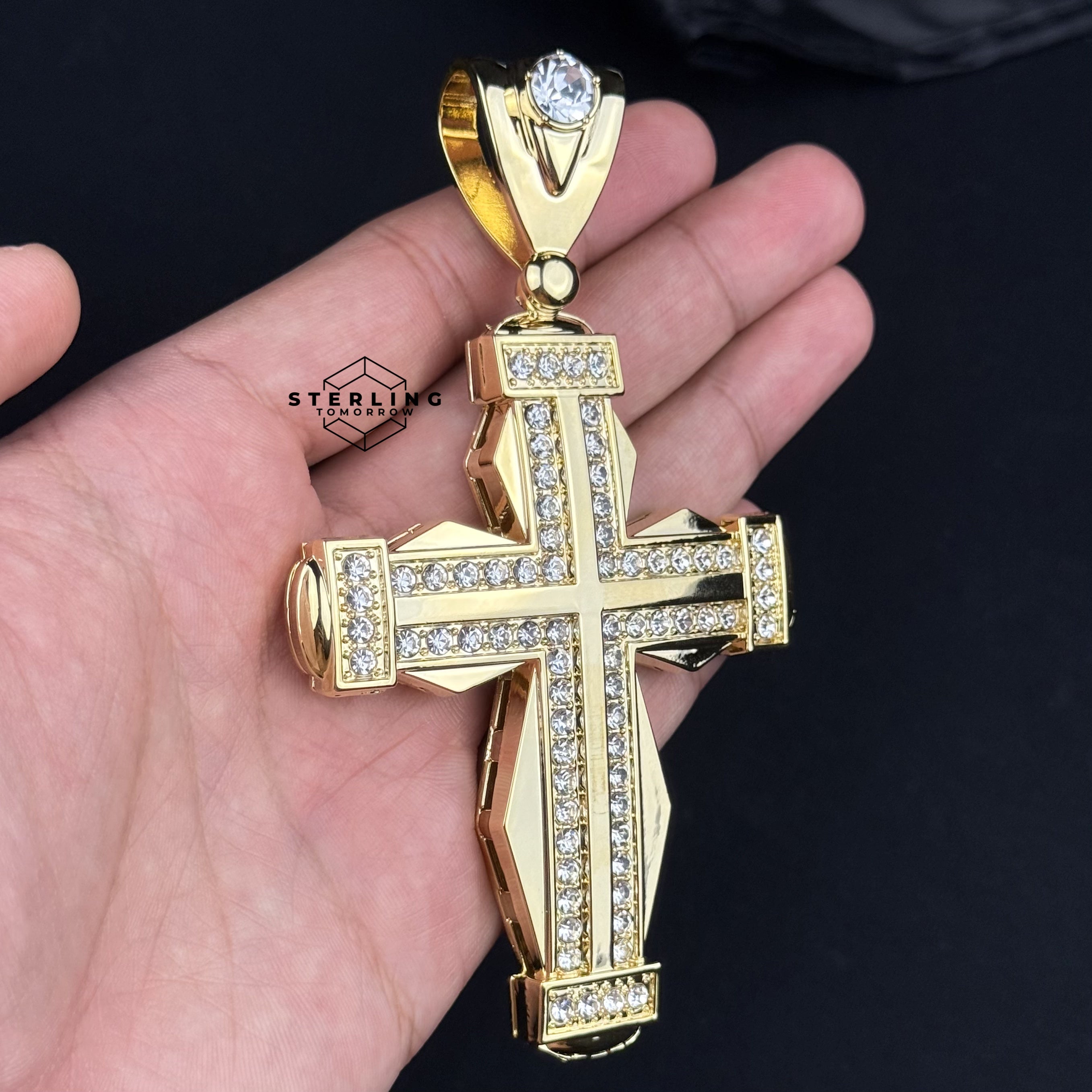 Extra Large Gold Tone Hexagon Cross Pendant