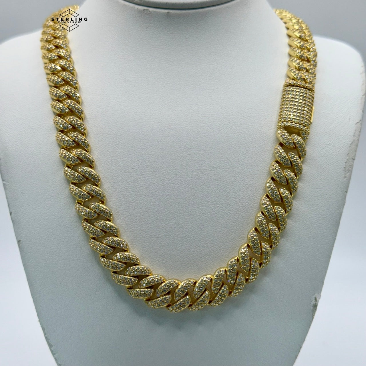 10mm Gold Tone Moissanite Miami Cuban Chain 22"