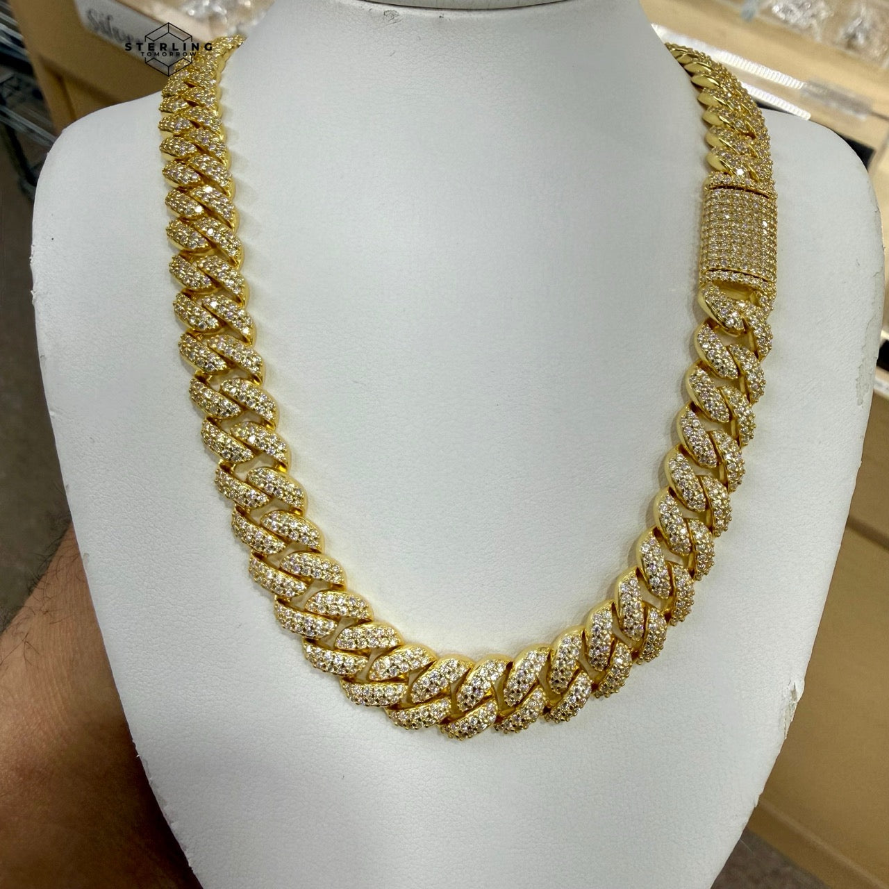 10mm Gold Tone Moissanite Miami Cuban Chain 22"