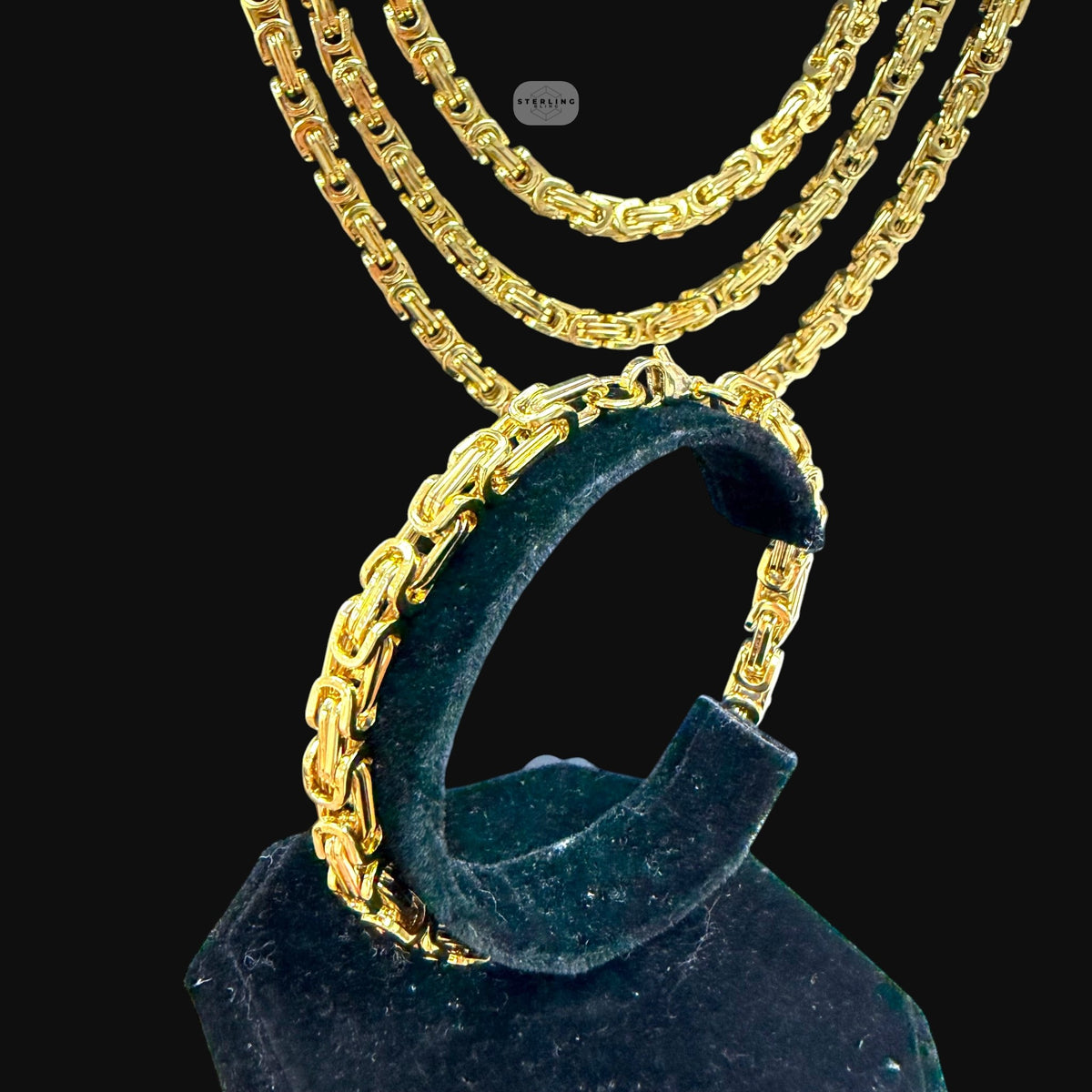 Gold 6mm Byzantine Chain Necklace or Bracelet, Mens 316L Stainless Steel, 14K Gold PVD Bonded, Waterproof Hypoallergenic Jewelry