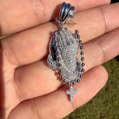 Moissanite Small Prayer Hands Rosary Pendant