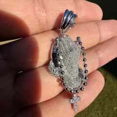 Moissanite Small Prayer Hands Rosary Pendant