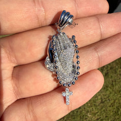 Moissanite Small Prayer Hands Rosary Pendant
