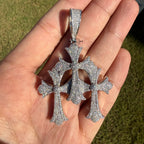 Moissanite Gothic Triple Cross Pendant 925 Silver Iced Out Steel Rope Chain