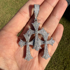 Moissanite Gothic Triple Cross Pendant 925 Silver Iced Out Steel Rope Chain