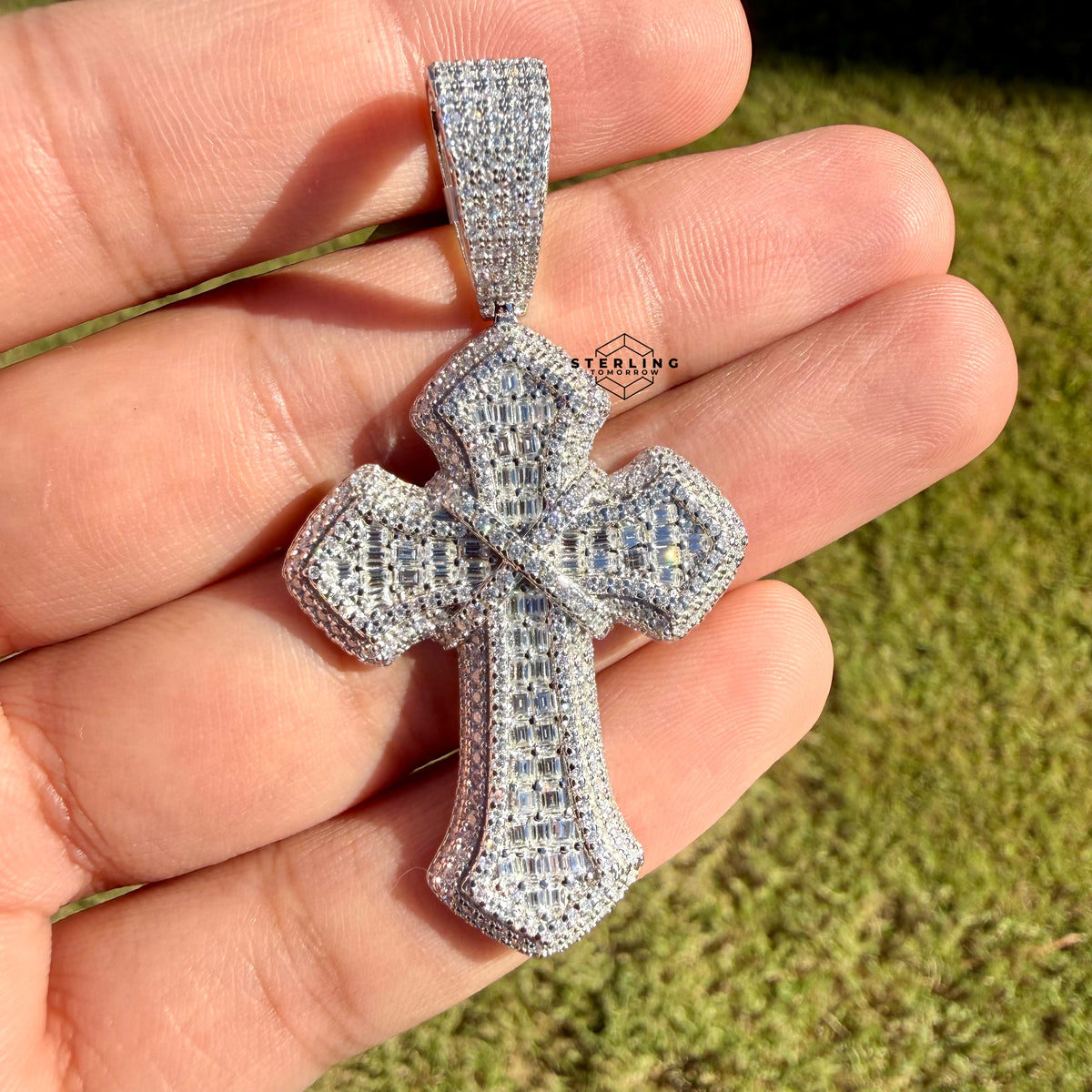 Moissanite Cross Pass Testers Iced Out Pendant 925 Silver + FREE Rope Chain Bling