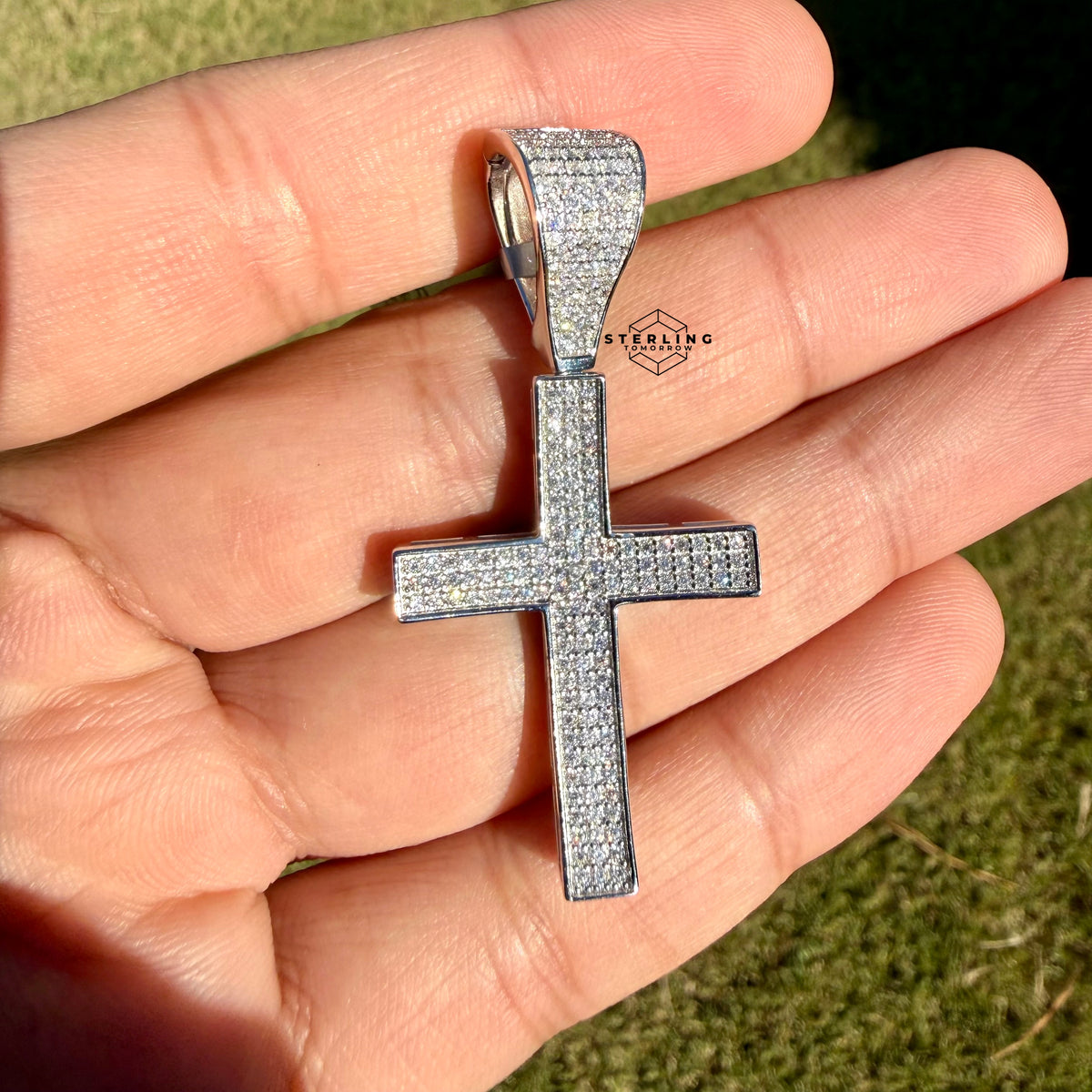 Moissanite Curved Cross Iced Out Pendant
