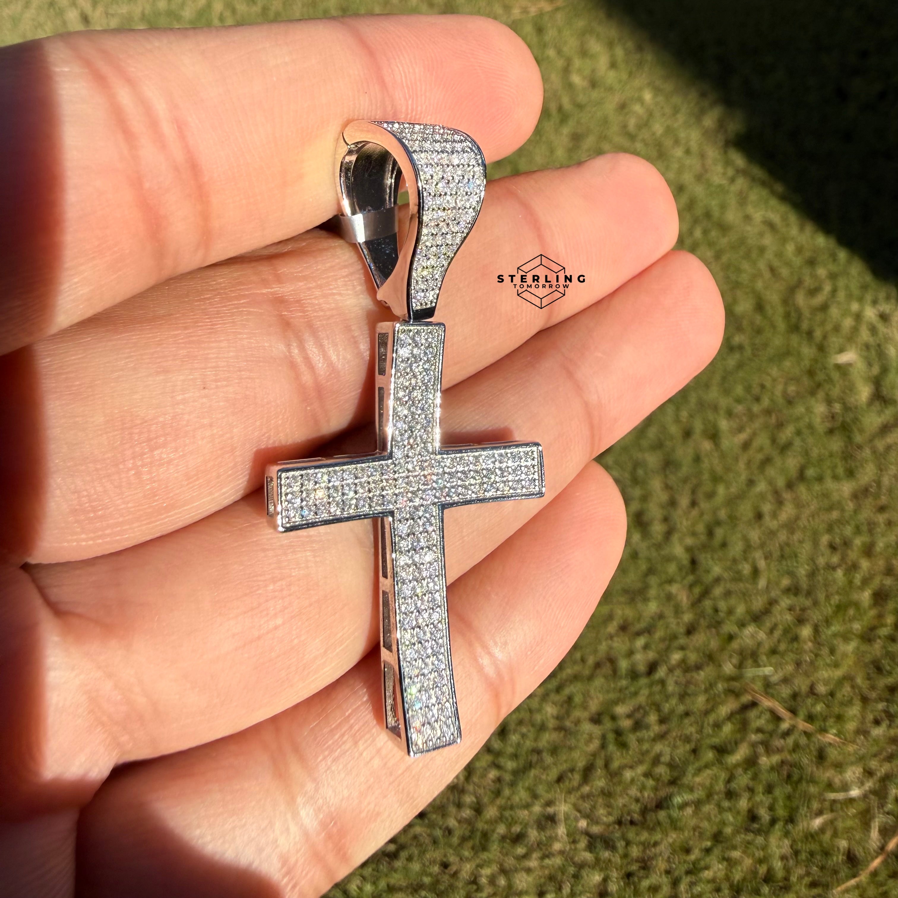 Moissanite Curved Cross Iced Out Pendant