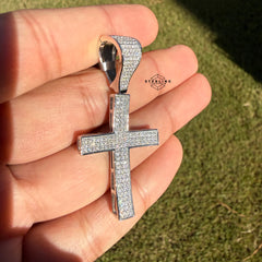 Moissanite Curved Cross Iced Out Pendant