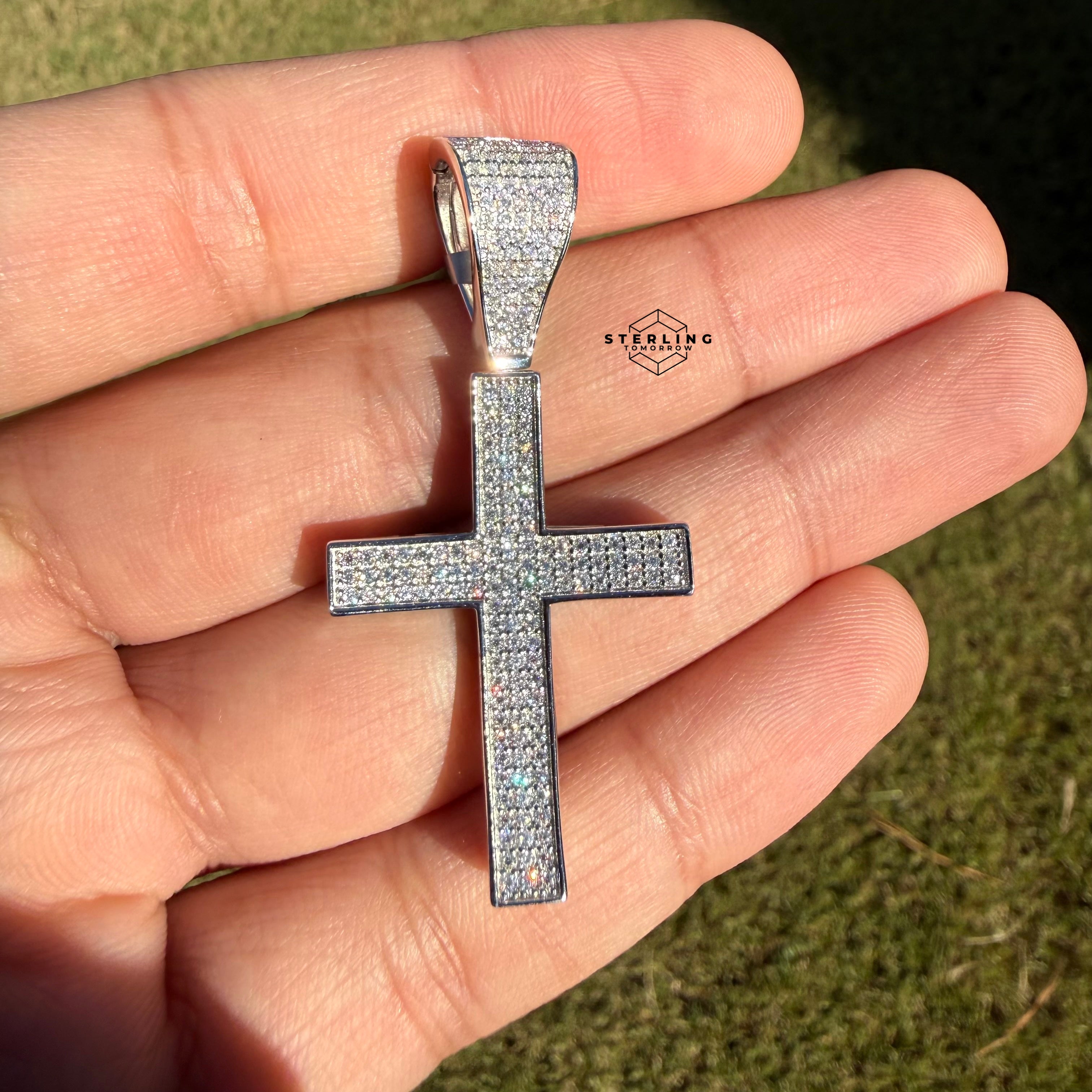 Moissanite Curved Cross Iced Out Pendant