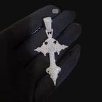 Moissanite Gothic Cross Pendant, Iced Out 925 Sterling Silver Hip Hop Necklace w 24" Rope Chain