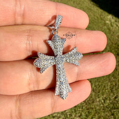 Moissanite VVS Gothic Cross Pendant 925 Silver Iced Out Free Steel Rope Chain