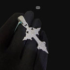 Moissanite Gothic Cross Pendant, Iced Out 925 Sterling Silver Hip Hop Necklace w 24" Rope Chain