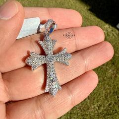 Moissanite VVS Gothic Cross Pendant 925 Silver Iced Out Free Steel Rope Chain