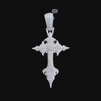 Moissanite Gothic Cross Pendant, Iced Out 925 Sterling Silver Hip Hop Necklace w 24" Rope Chain