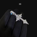 Moissanite Gothic Cross Pendant, Iced Out 925 Sterling Silver Hip Hop Necklace w 24" Rope Chain