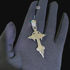 Moissanite Gothic Cross Pendant, Iced Out 925 Sterling Silver Hip Hop Necklace w 24" Rope Chain