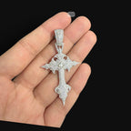 Moissanite Gothic Cross Pendant, Iced Out 925 Sterling Silver Hip Hop Necklace w 24" Rope Chain